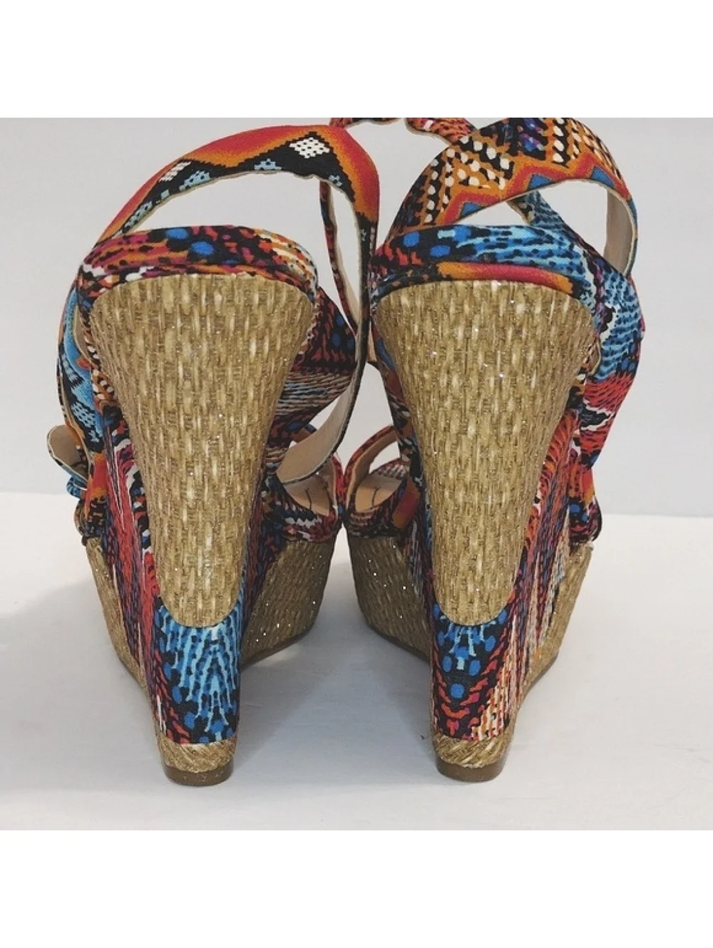 BCBGeneration Women's Colorful Geometric Patterned Wedge Sandals, Size 7.5